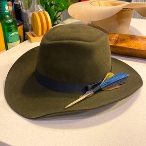 Stetson Green custom open road style hat. 6 3/4 custom w feather